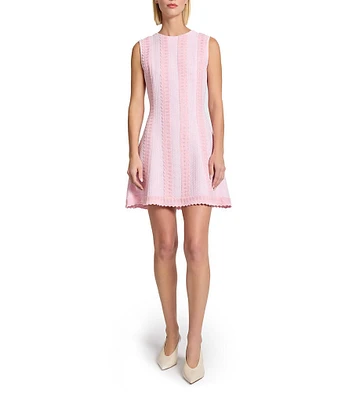 MISOOK Stripe Knit Round Neck Sleeveless Fit-And-Flare Mini Dress