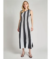 MISOOK Stripe Knit Scoop Neck Sleeveless Dress