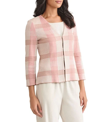 MISOOK Tailored Multi-Color Plaid Knit V-Neck Bracelet Sleeve Jacket