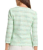 MISOOK Tailored Soft Plaid Textured Knit Round Neck Bracelet Sleeve Jacket