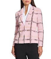 MISOOK Textured Knit Plaid Notch Lapel Long Sleeve Jacket