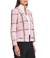 MISOOK Textured Knit Plaid Notch Lapel Long Sleeve Jacket