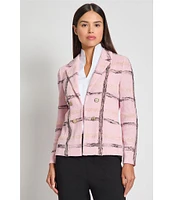 MISOOK Textured Knit Plaid Notch Lapel Long Sleeve Jacket