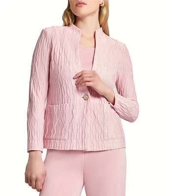 MISOOK Textured Knit Stand Collar V-Neck Bracelet Sleeve Jacket