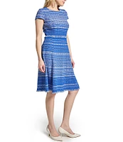 MISOOK Tweed Knit Jewel Neck Cap Sleeve Fit-And-Flare Dress