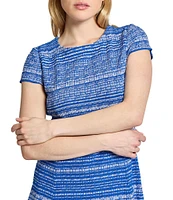 MISOOK Tweed Knit Jewel Neck Cap Sleeve Fit-And-Flare Dress