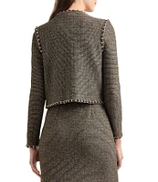 MISOOK Coordinating Tweed Knit Lurex Round Neck Long Sleeve Chain Trim Jacket