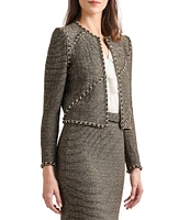 MISOOK Coordinating Tweed Knit Lurex Round Neck Long Sleeve Chain Trim Jacket