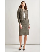 MISOOK Coordinating Tweed Knit Lurex Round Neck Long Sleeve Chain Trim Jacket