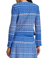 MISOOK Tweed Knit Round Neck Long Sleeve Button Front Jacket