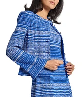MISOOK Tweed Knit Round Neck Long Sleeve Button Front Jacket