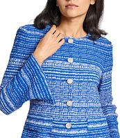 MISOOK Tweed Knit Round Neck Long Sleeve Button Front Jacket