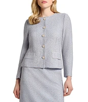 MISOOK Tweed Knit Round Neck Long Sleeve Jacket