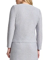MISOOK Tweed Knit Round Neck Long Sleeve Jacket