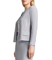 MISOOK Tweed Knit Round Neck Long Sleeve Jacket