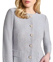 MISOOK Tweed Knit Round Neck Long Sleeve Jacket