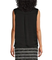 Misook Waterfall Ruffle Crepe De Chine V-Neck Sleeveless Blouse