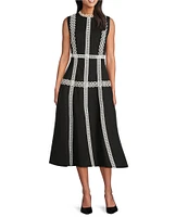 MISOOK Woven Eyelet Lace Contrast Trim Round Neck Sleeveless Fit And Flare Maxi Dress