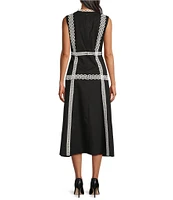 MISOOK Woven Eyelet Lace Contrast Trim Round Neck Sleeveless Fit And Flare Maxi Dress