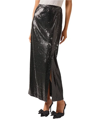 MISOOK Woven Sequin Side Slit Maxi Skirt