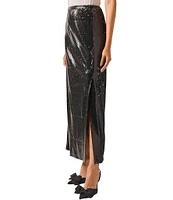 MISOOK Woven Sequin Side Slit Maxi Skirt