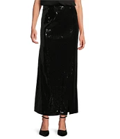 MISOOK Woven Sequin Side Slit Maxi Skirt