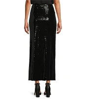 MISOOK Woven Sequin Side Slit Maxi Skirt