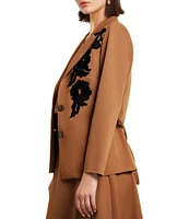 MISOOK Coordinating Woven Twill Notch Lapel Floral Embroidered Tailored Button-Front Jacket