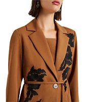 MISOOK Coordinating Woven Twill Notch Lapel Floral Embroidered Tailored Button-Front Jacket