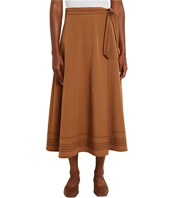 MISOOK Coordinating Woven Twill Side Tie Midi Wrap Front Skirt