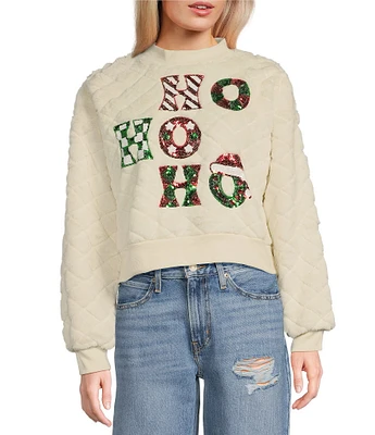 Miss Chievous Faux Fur Long Sleeve Cozy Quilted Sequin Christmas Sweater