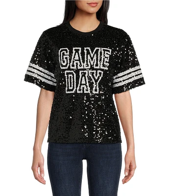 Miss Chievous Long Sleeve Game Day Oversized Sequin T-Shirt