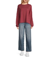 Miss Chievous Long Sleeve Oversized Raw Edge French Terry Pullover