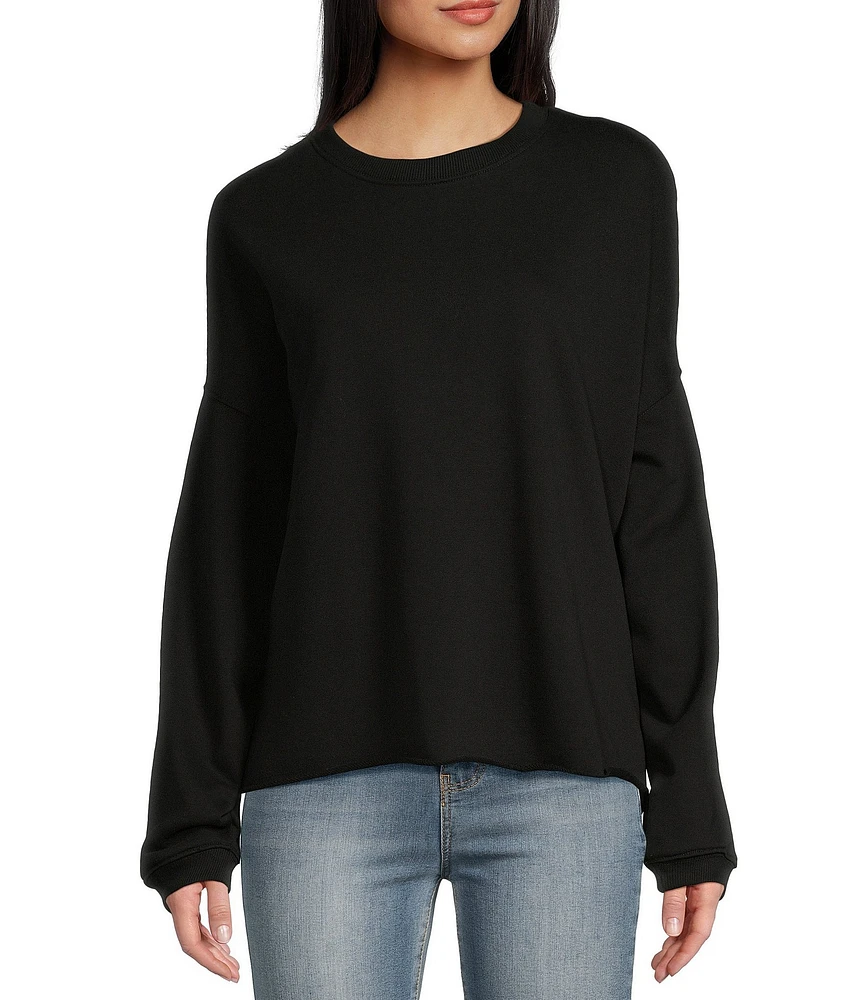 Miss Chievous Long Sleeve Oversized Raw Edge French Terry Pullover