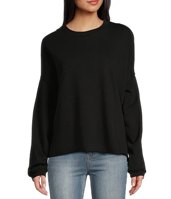 Miss Chievous Long Sleeve Oversized Raw Edge French Terry Pullover