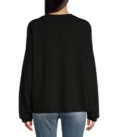 Miss Chievous Long Sleeve Oversized Raw Edge French Terry Pullover