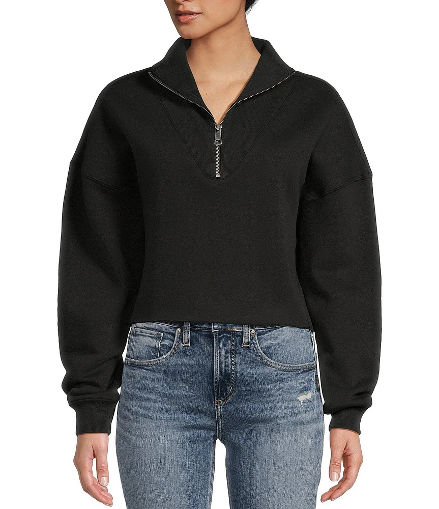 Miss Chievous Long Sleeve Washed Fleece Quarter Zip Pullover Top