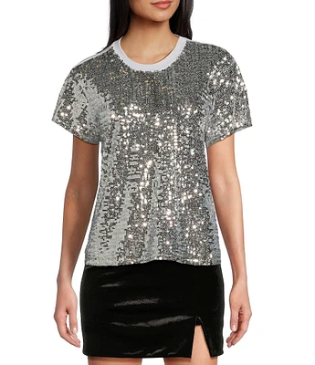 Miss Chievous Short Sleeve Sequin And Jersey T-Shirt