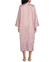 Miss Elaine Brushed Back Satin Long Sleeve Mandarin Collar Long Zip-Front Paisley Robe