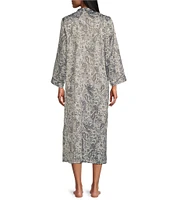 Miss Elaine Brushed Back Satin Long Sleeve Mandarin Collar Long Zip-Front Paisley Robe