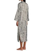 Miss Elaine Brushed Back Satin Long Sleeve Mandarin Collar Long Zip-Front Paisley Robe