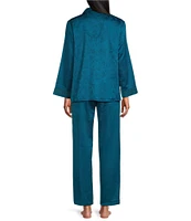 Miss Elaine Brushed Back Satin Long Sleeve Notch Collar Pajama Set