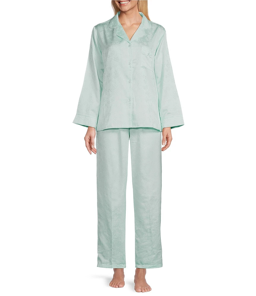 Miss Elaine Brushed Back Satin Long Sleeve Notch Collar Pajama Set