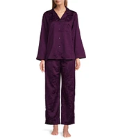 Miss Elaine Brushed Back Satin Long Sleeve Notch Collar Pajama Set