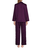 Miss Elaine Brushed Back Satin Long Sleeve Notch Collar Pajama Set