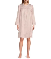 Miss Elaine Brushed Back Satin Long Sleeve Round Neck Short Nightgown