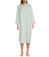 Miss Elaine Brushed Back Satin Long Sleeve V-Neck Long Nightgown