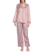 Miss Elaine Brushed Back Satin Paisley Pajama Set