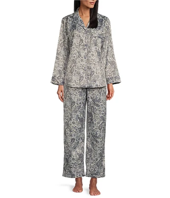 Miss Elaine Brushed Back Satin Paisley Pajama Set