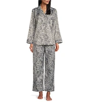 Miss Elaine Brushed Back Satin Paisley Pajama Set